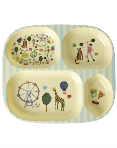 Rice - Børnetallerken med 4 rum - Mint Fun Fair Print 